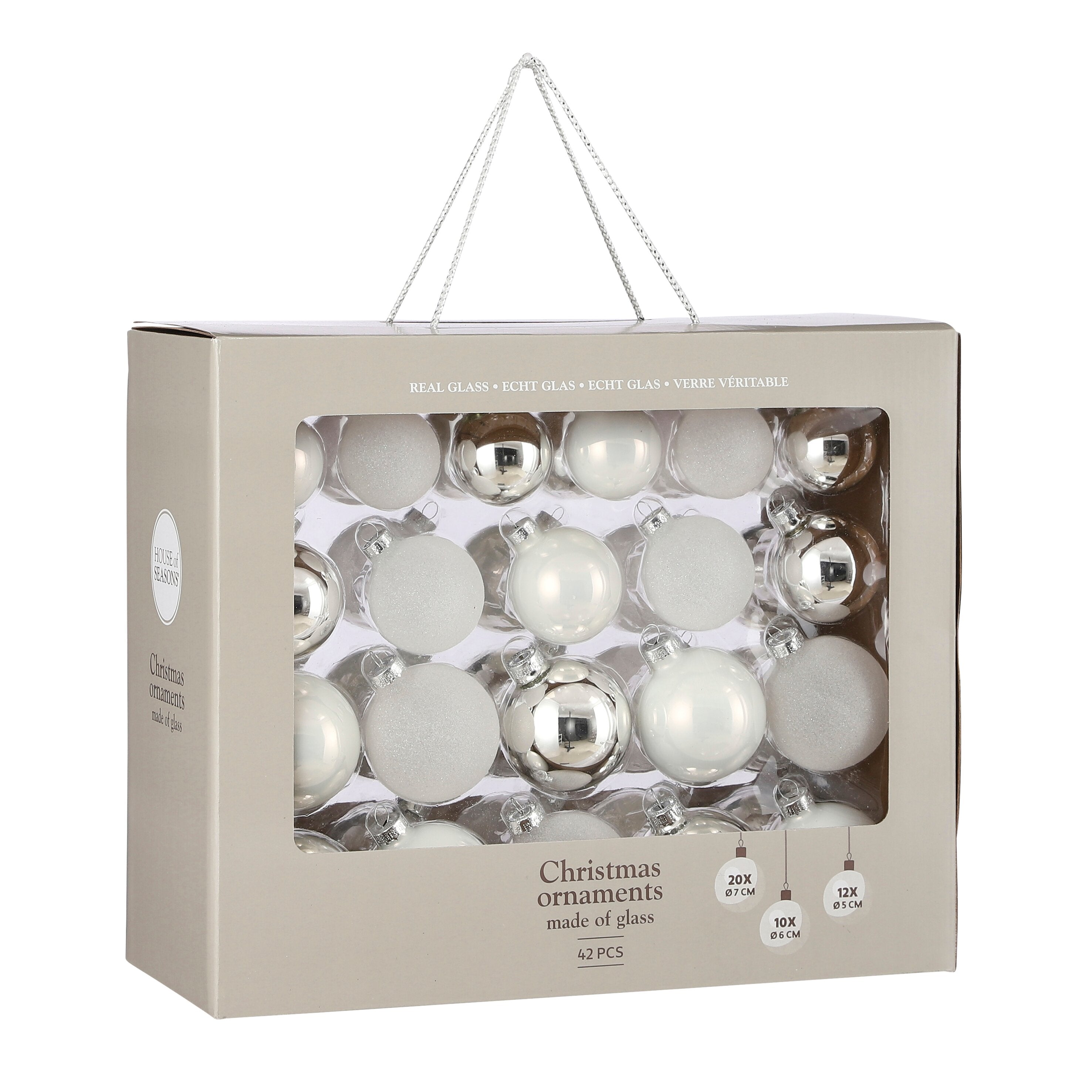 Bauble Glass White 42 Pieces