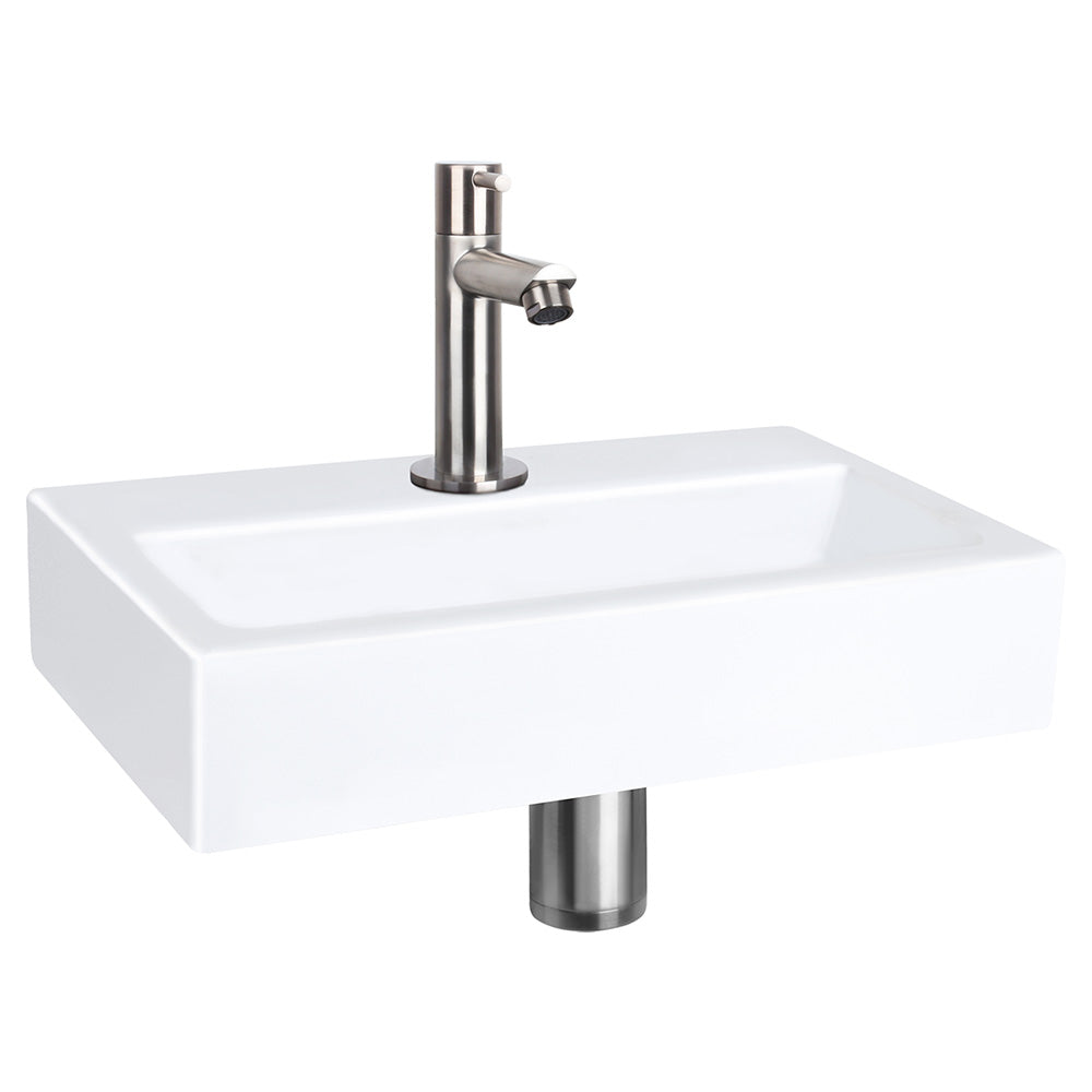 Flat Fonteinset - Keramiek - Kraan Recht Mat Chroom - 38 X 24 X 7 Cm
