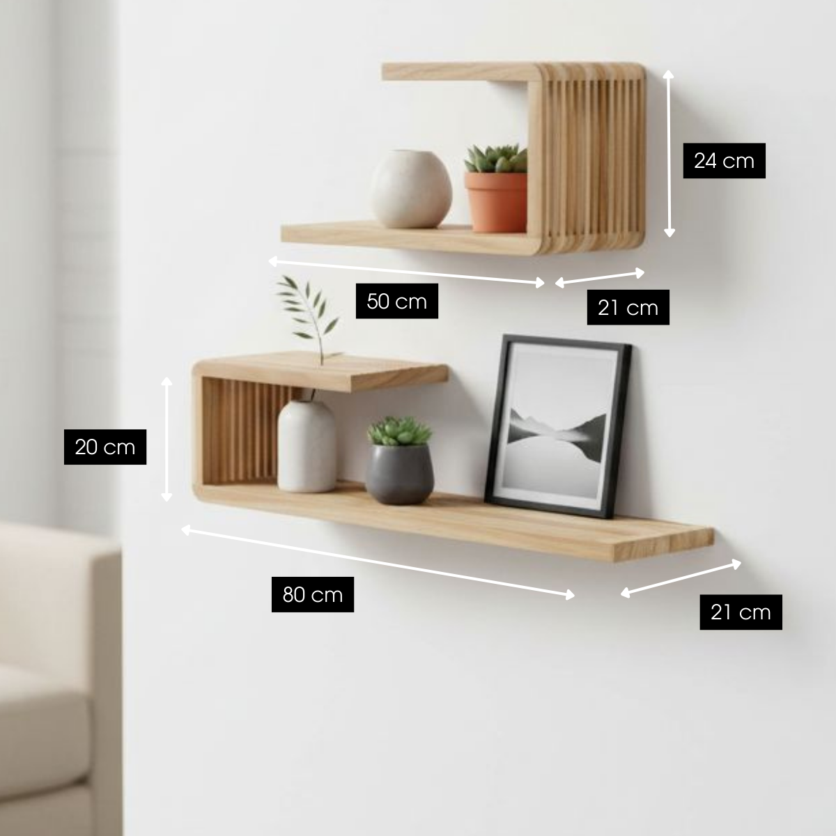 Josha Wandplank - Set Van 2 - L80 X B21 X H20 Cm - Bruin