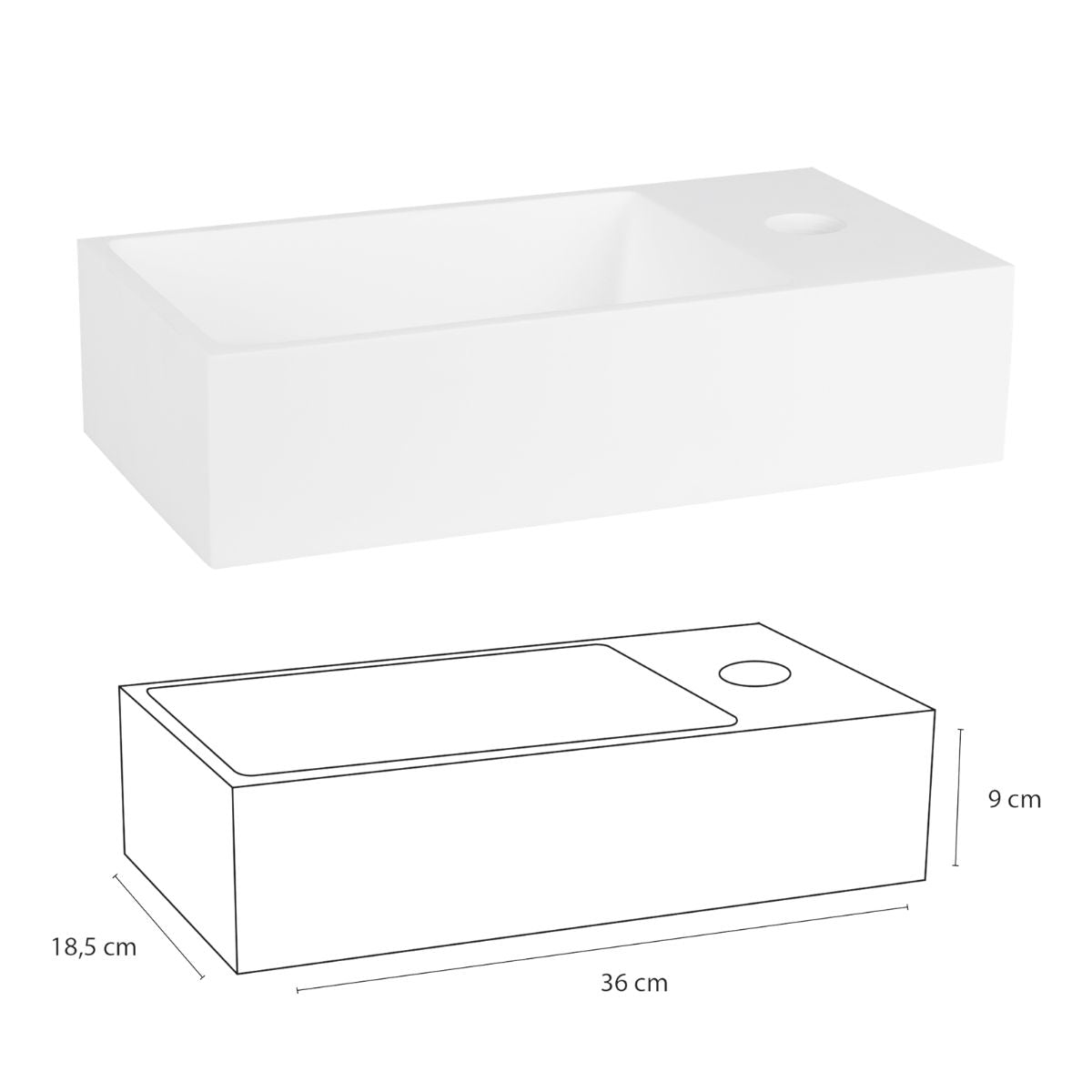 Solid Fontein - Solid Surface Wit - 36 X 18.5 X 9 Cm