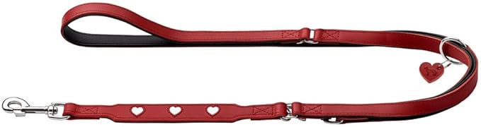 Hunter Laisse réglable pour Chien Love, Couleur : Rouge/Noir, Cuir Nappa Souple, réglable sur 3 Positions, cœurs Cousus, Finition de qualité supérieure, fabriquée en Allemagne, Taille 13/200