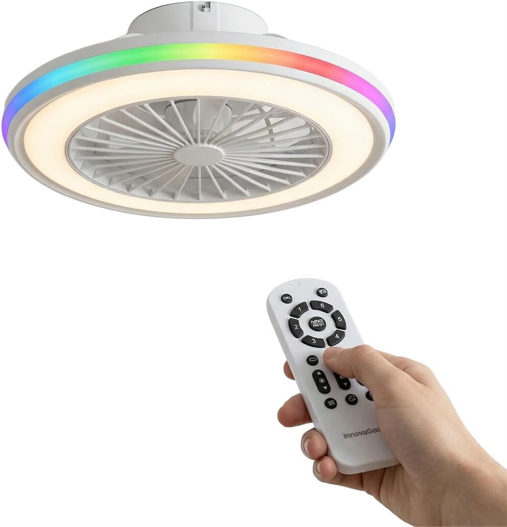 InnovaGoods – Ventilateur de plafond LED RGB avec télécommande 55 W