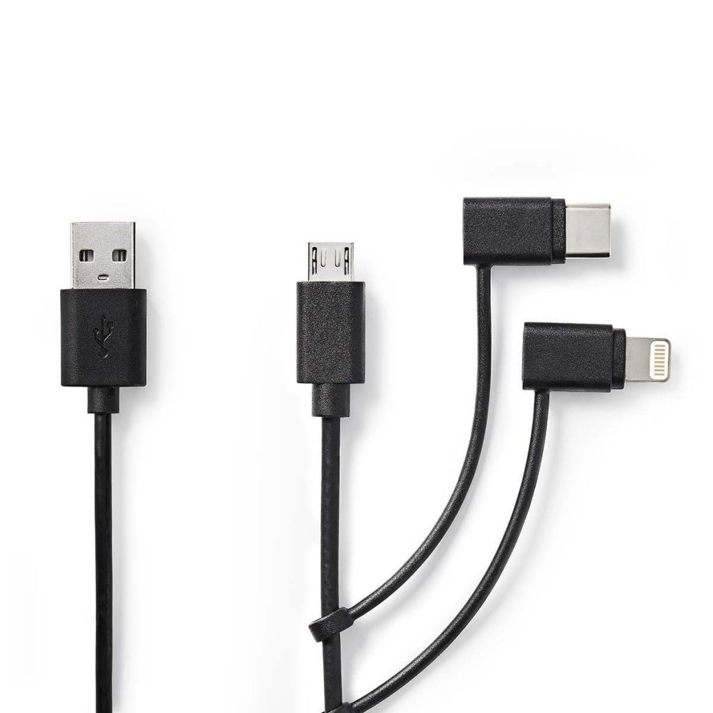Nedis Ccgp60620Bk10 3-In-1 Sync And Charge-Kabel Usb-A Male - Micro B Male / Type-C Male / Apple Lightning 8-Pins Male 1,0 M Zwart