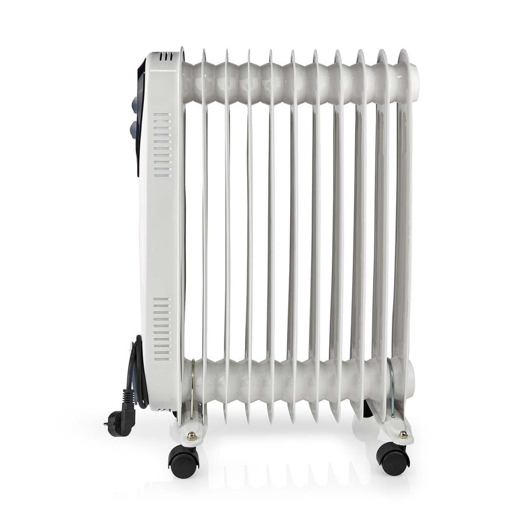 Nedis Htoi30Wt11 Mobiele Olieradiator 1000 / 1500 / 2500 W 11 Vinnen Instelbare Thermostaat 3 Warmte Standen Omvalpreventie Wit