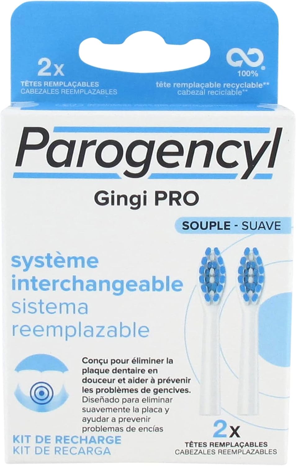 Parogencyl Gingi Pro Système Interchangeable Souple 2 Têtes Remplaçables