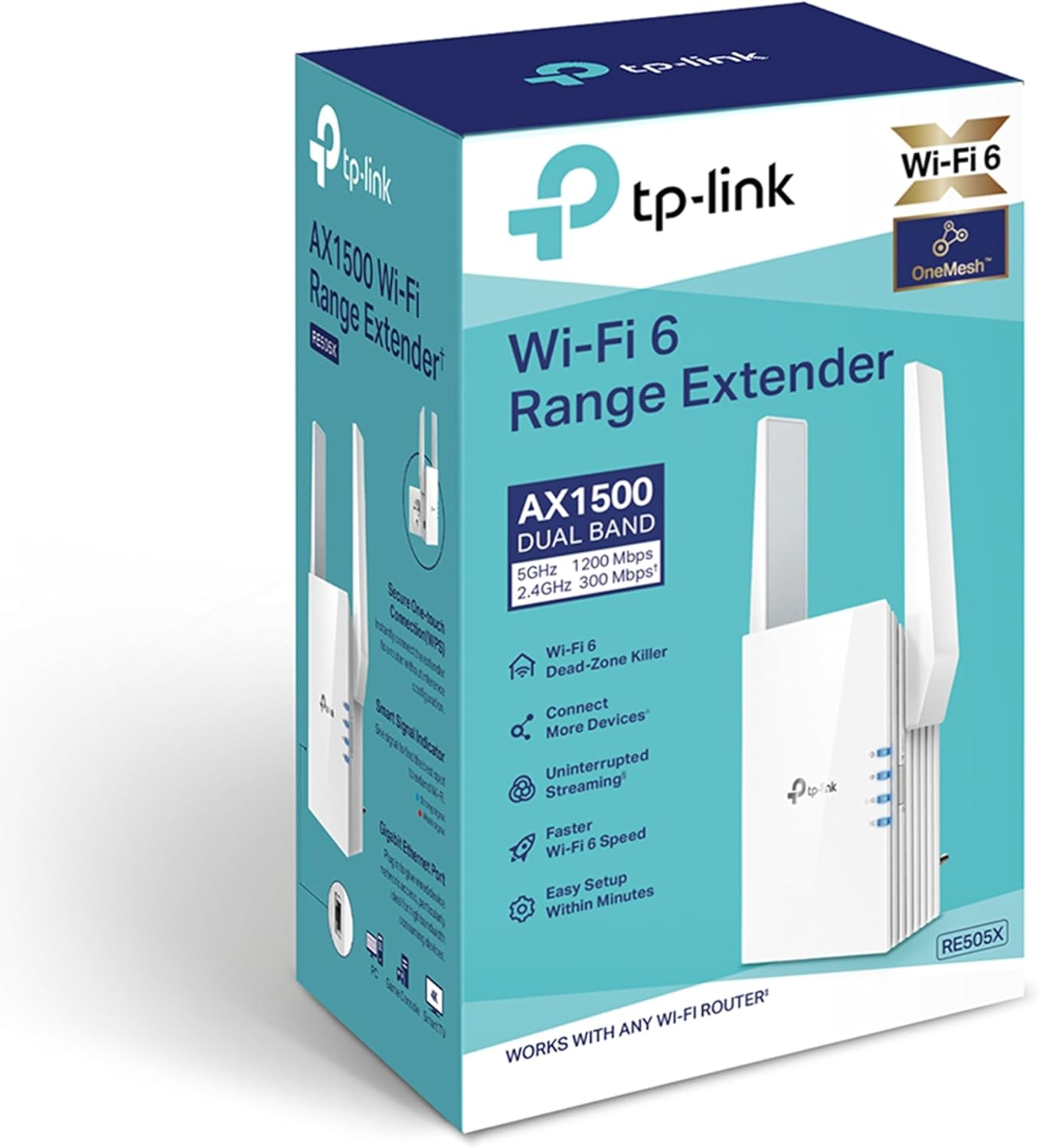 TP-Link Répéteur WiFi 6 Mesh (RE505X), Amplificateur WiFi AX1500, WiFi Extender, WiFi Booster, 1 Port Ethernet Gigabit, Compatible avec Toutes Les Box Internet