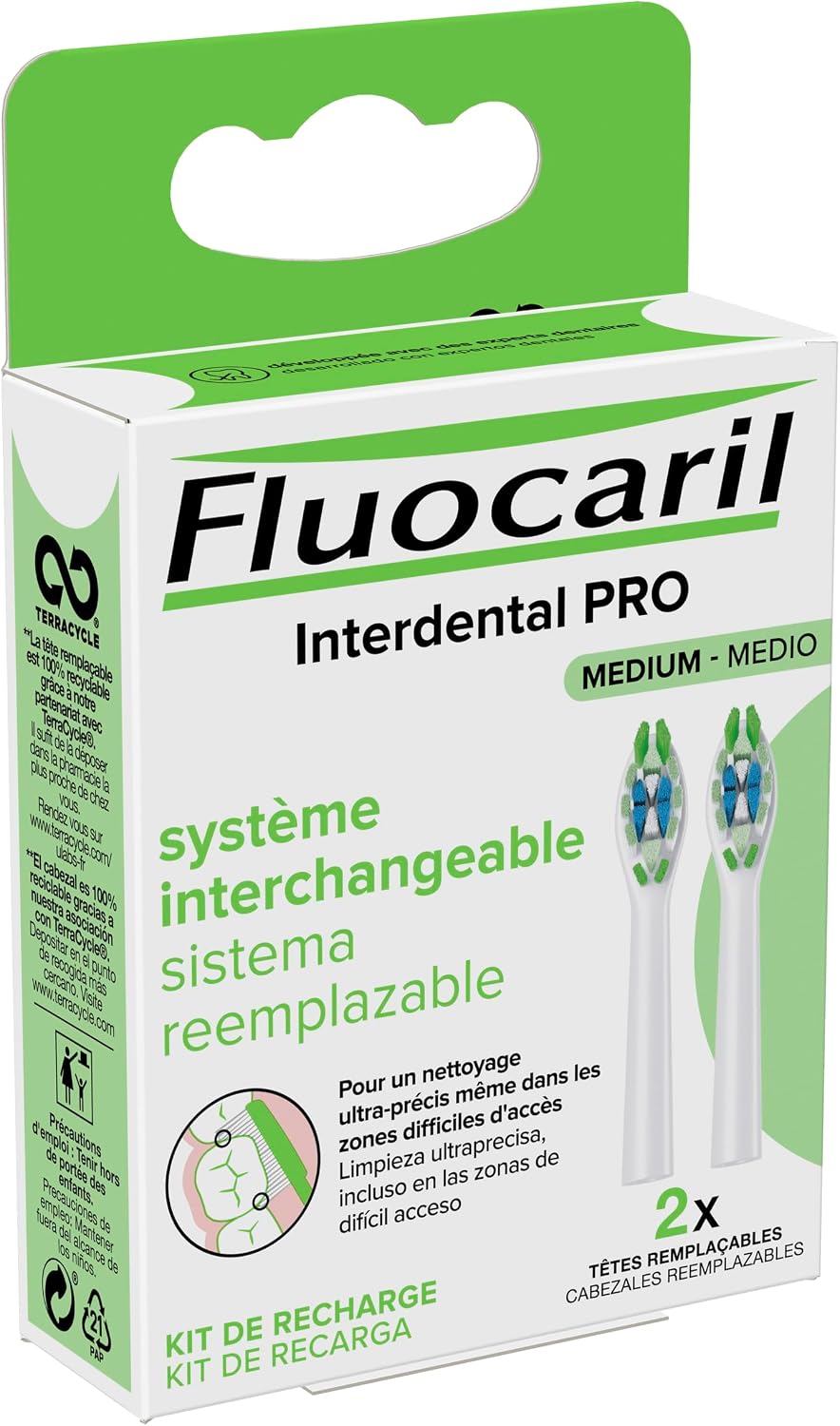 Fluocaril Interdental Pro Système Interchangeable Medium 2 Têtes Remplaçables