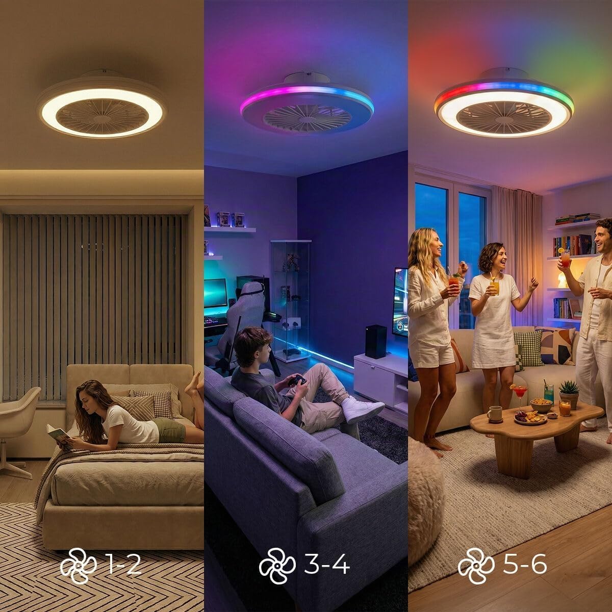 InnovaGoods – Ventilateur de plafond LED RGB avec télécommande 55 W