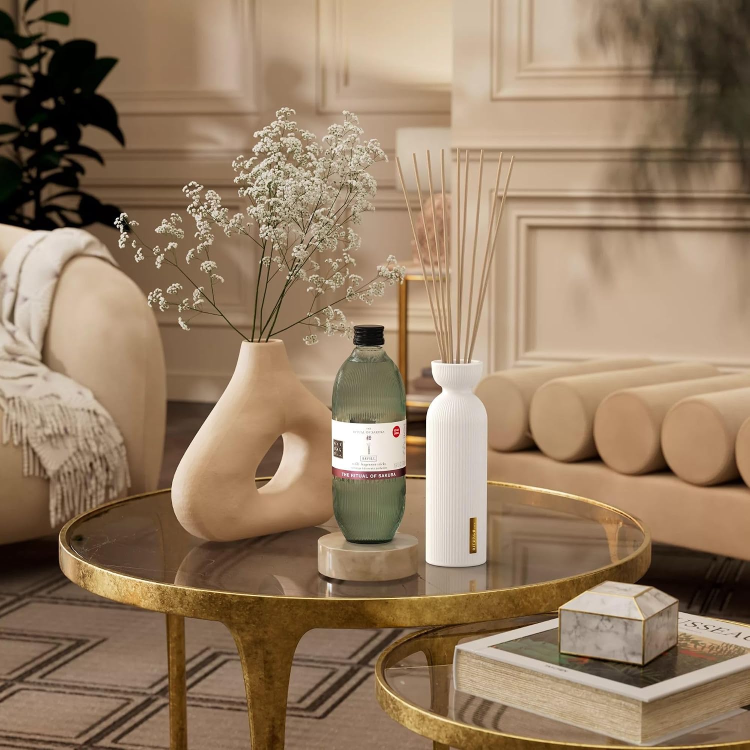 RITUALS Diffuseur d'arômes pour bâtonnets d'arômes 1 x rituels interchangeables Jing - Double insert - Bâtonnets d'arômes avec jujube et fleur de lotus - Parfum relaxant à la maison - 1 x 500 ml
