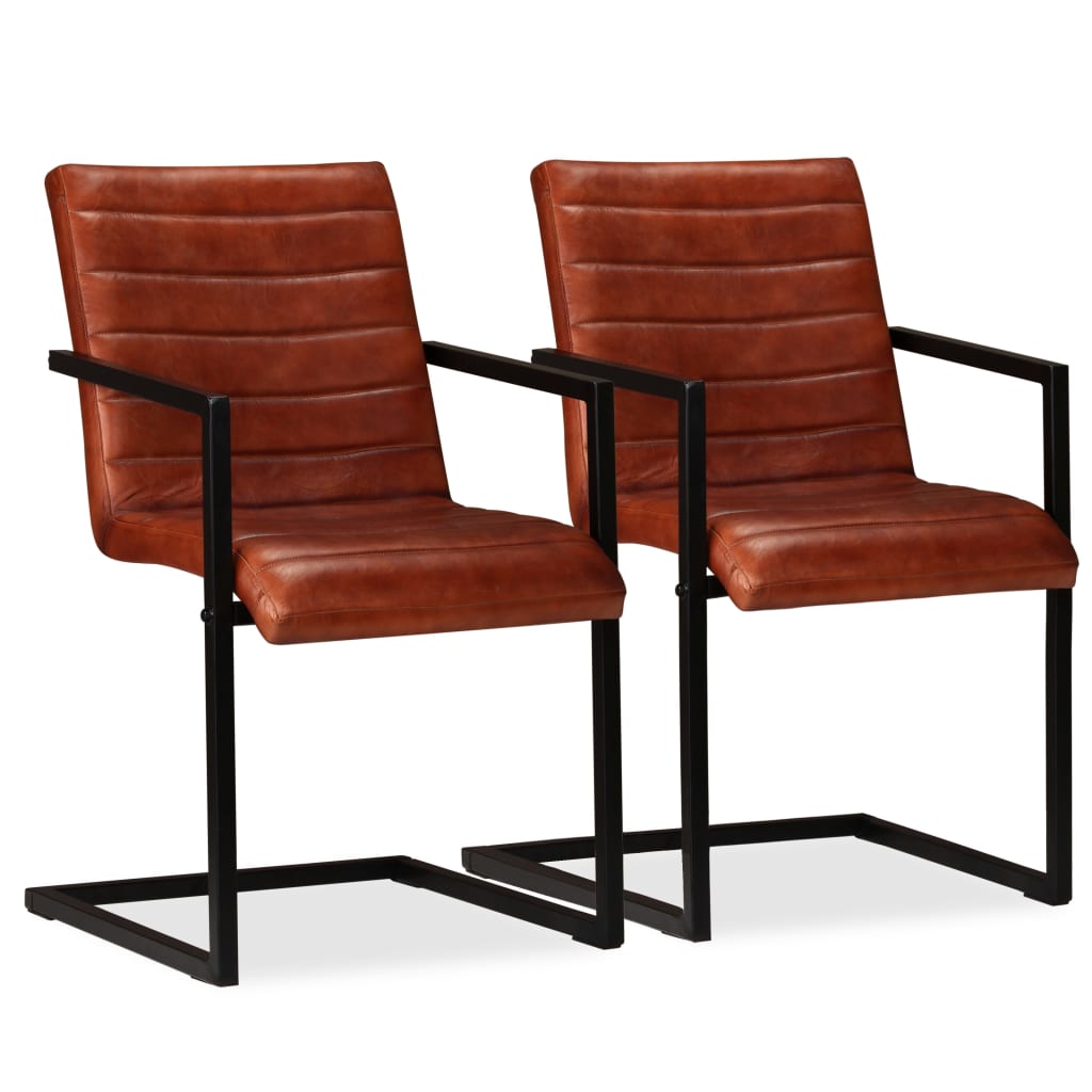 Chaises À Manger Cantilever Lot De 6 Marron Cuir Véritable