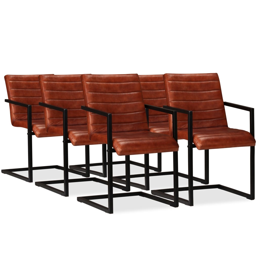 Chaises À Manger Cantilever Lot De 6 Marron Cuir Véritable
