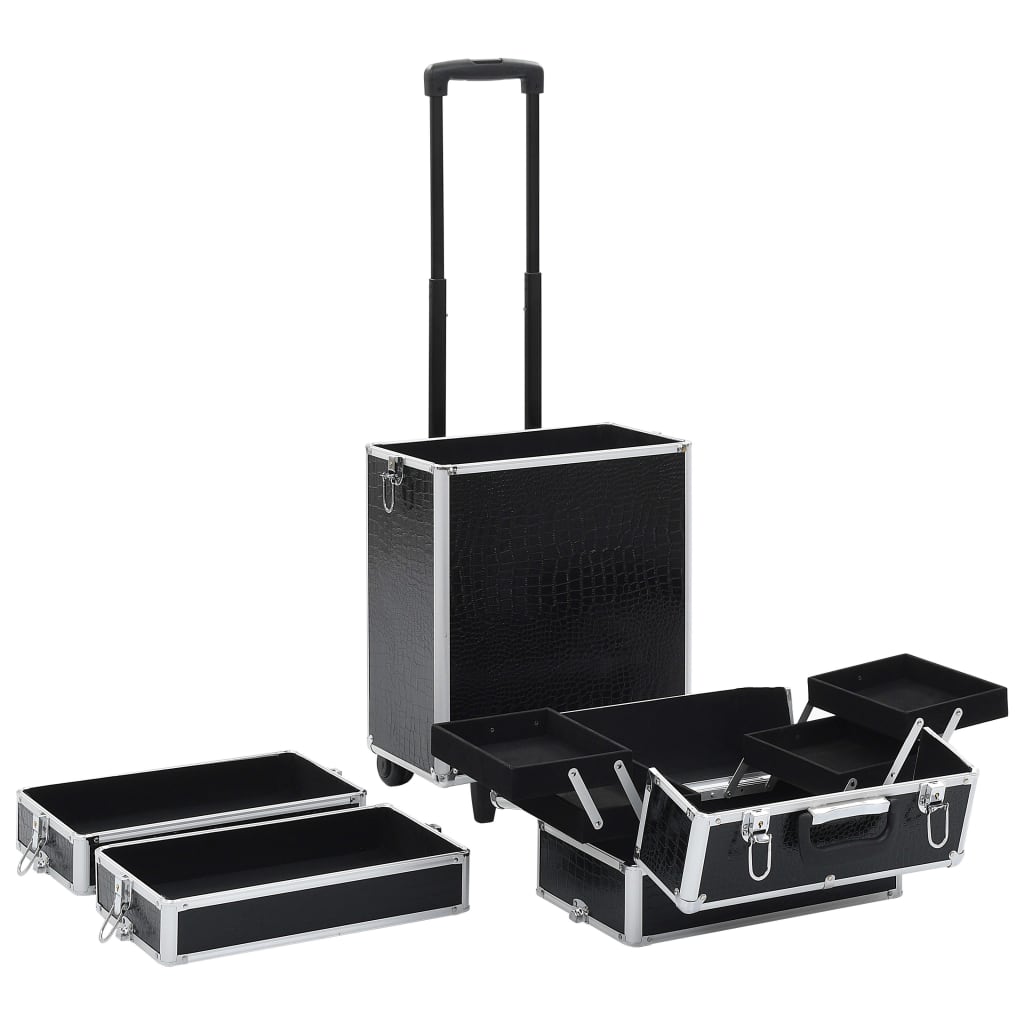 Chariot De Maquillage Aluminium Noir Avec Motif De Crocodile