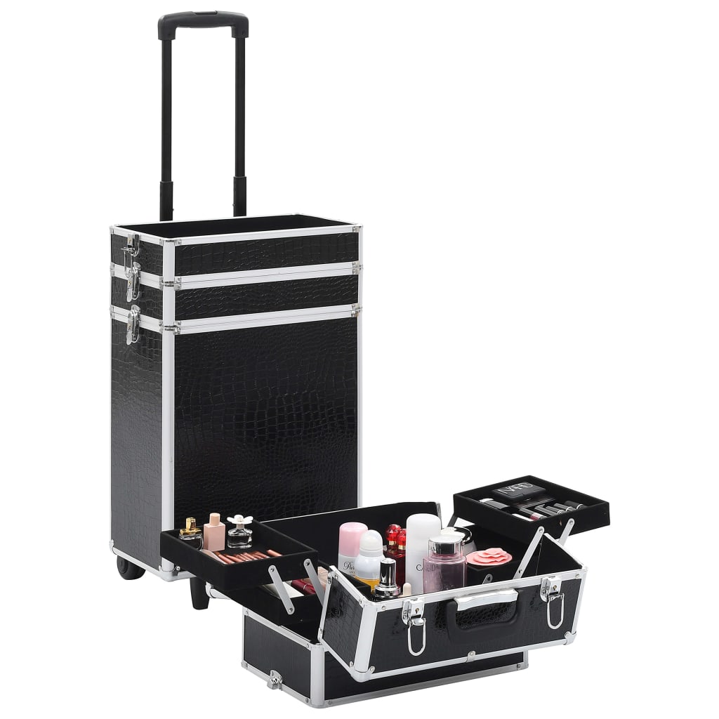 Chariot De Maquillage Aluminium Noir Avec Motif De Crocodile