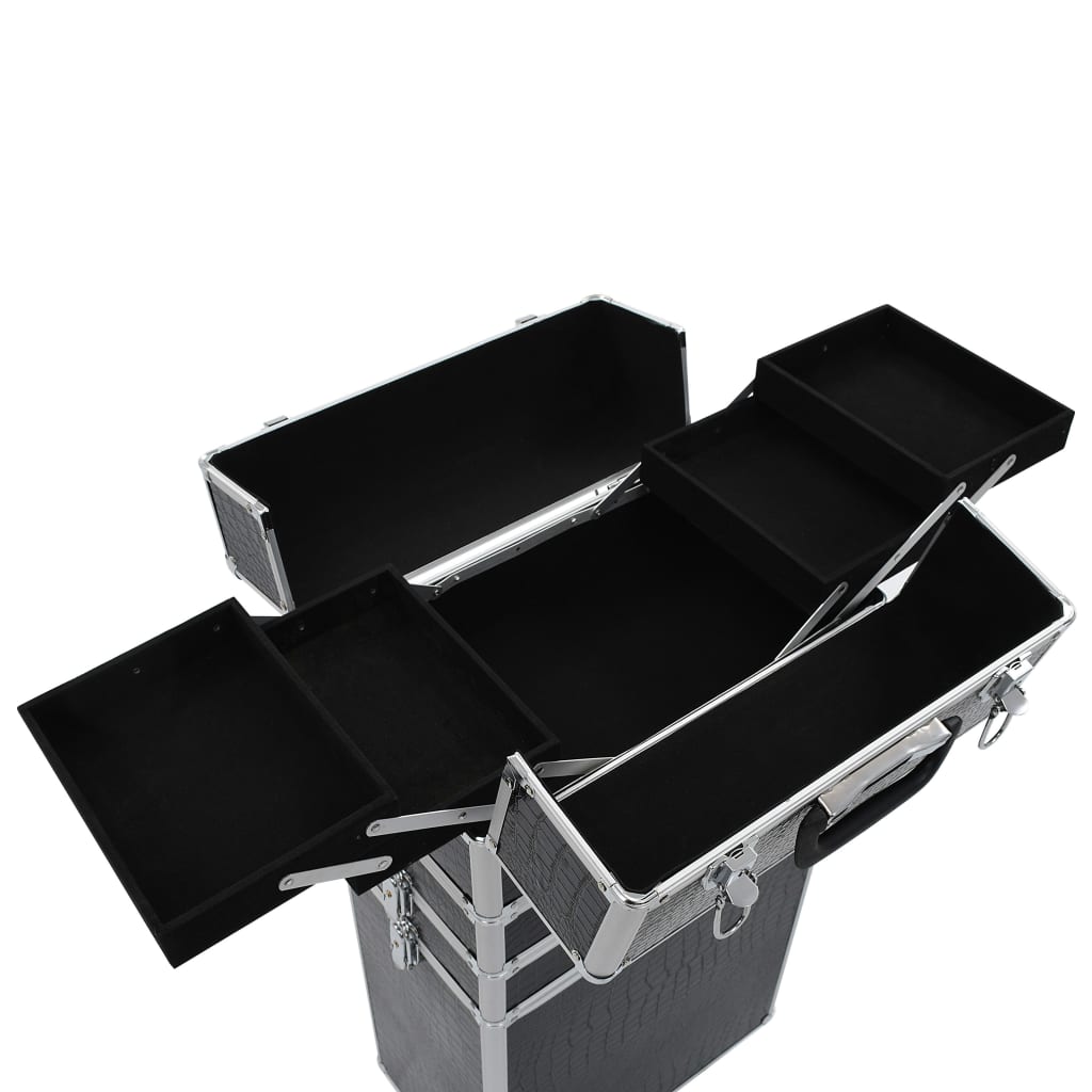 Chariot De Maquillage Aluminium Noir Avec Motif De Crocodile