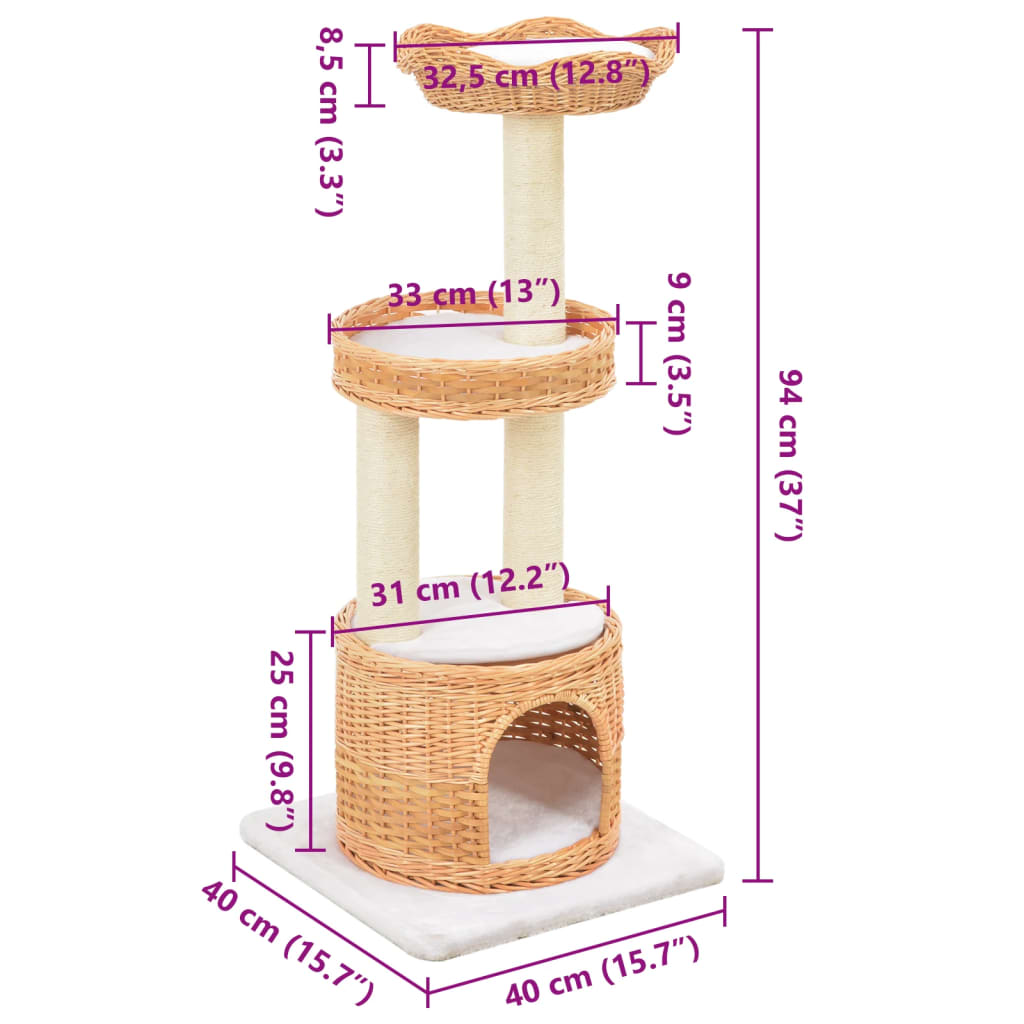 Arbre À Chat Avec Griffoir En Sisal Naturel Bois De Saule