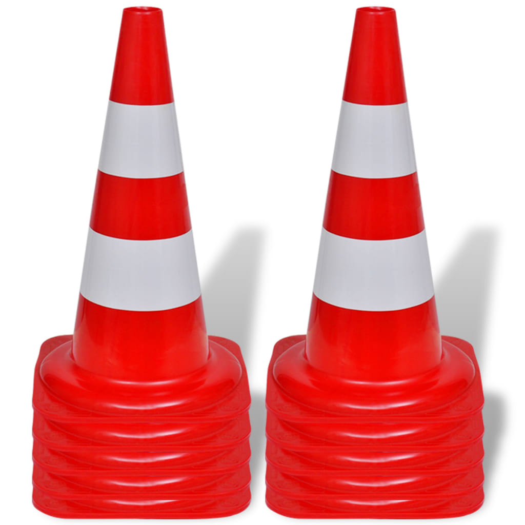 Cône De Signalisation Réfléchissant 10 Pcs 50 Cm Rouge Et Blanc