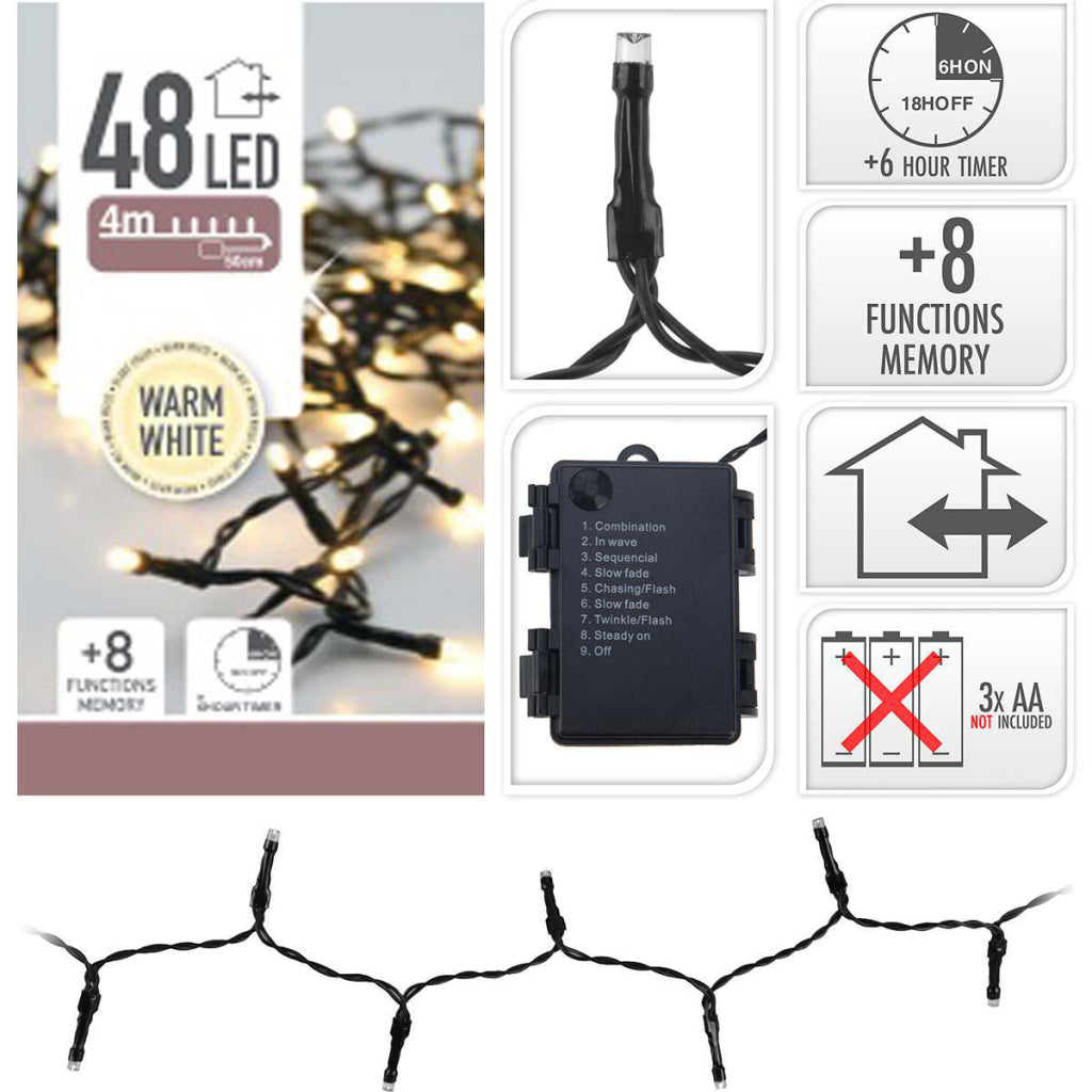 S.i.a. Batterij Led Verlichting 48 Leds 350 Cm Warm Wit Licht Zwart