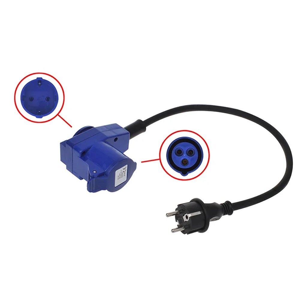 Proplus Verloopkabel 40 Cm Schuko Stekker-Haakse Cee Contrastekker + Schuko Stopcontact Zwart/Blauw