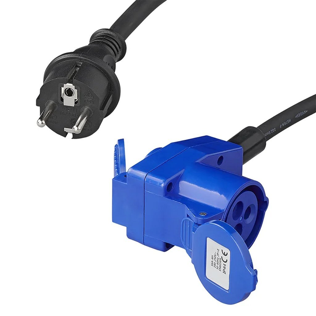 Proplus Verloopkabel 40 Cm Schuko Stekker-Haakse Cee Contrastekker + Schuko Stopcontact Zwart/Blauw