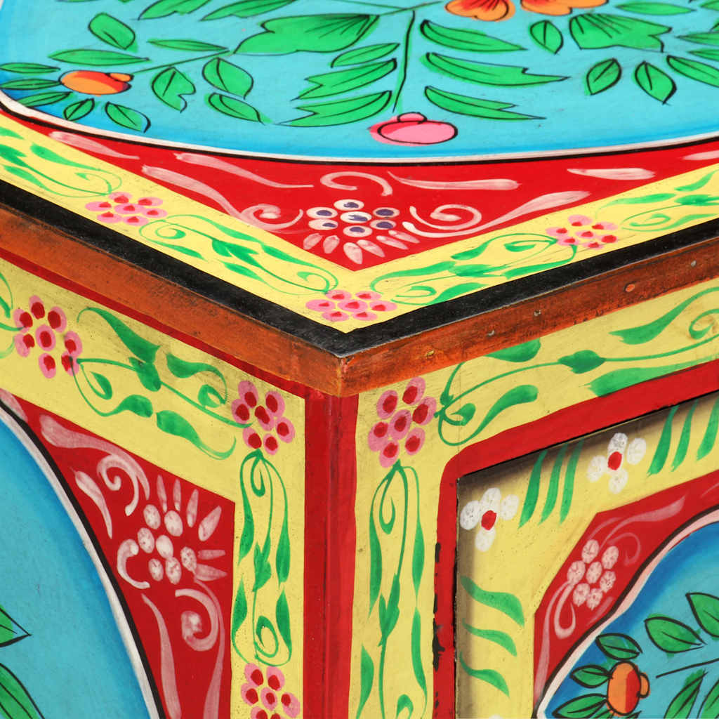 Table De Chevet Peinte À La Main 40X30X50 Cm Bois De Manguier