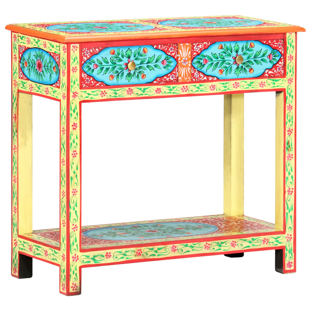 Table Console Peinte À La Main 80X35X75 Cm Bois De Manguier
