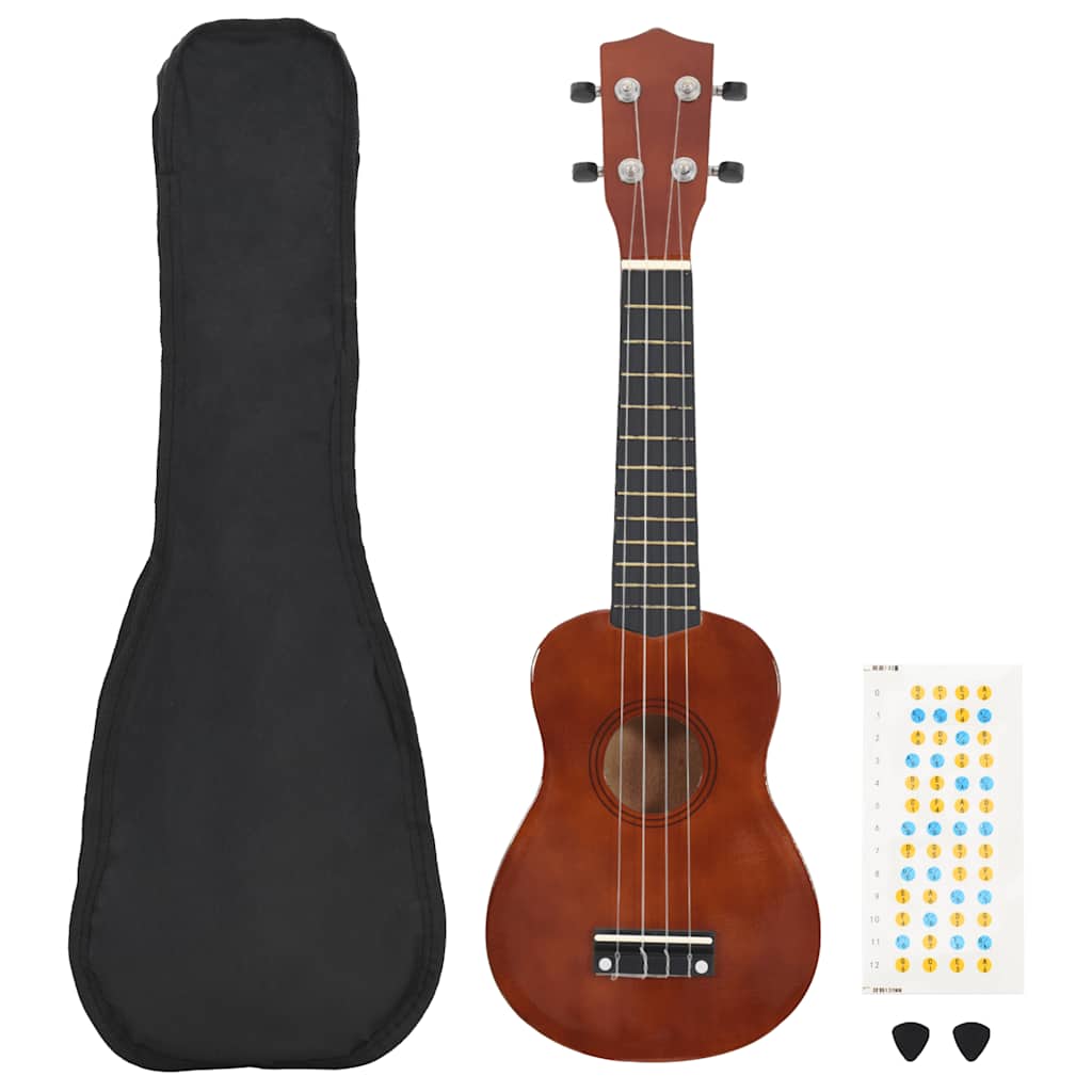 Jeu De Ukulélé Soprano Avec Sac Pour Enfants Bois Foncé