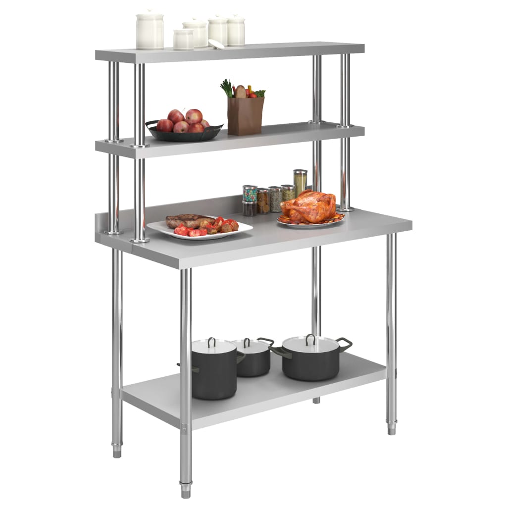 Table De Travail De Cuisine Avec Étagère 120X60X150 Cm Inox