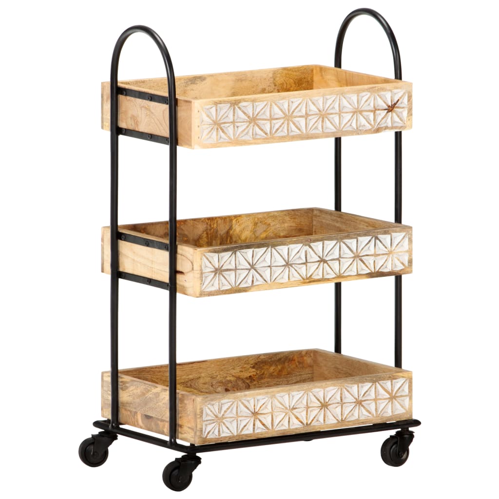 Chariot De Cuisine À 3 Niveaux 46X30X76 Cm Bois De Manguier
