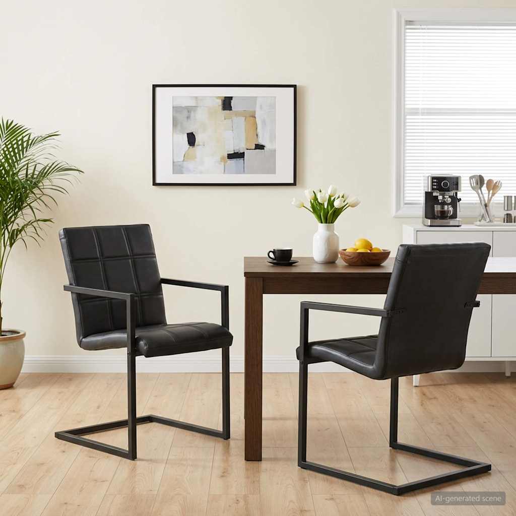 Chaises À Manger Cantilever Lot De 6 Marron Cuir Véritable