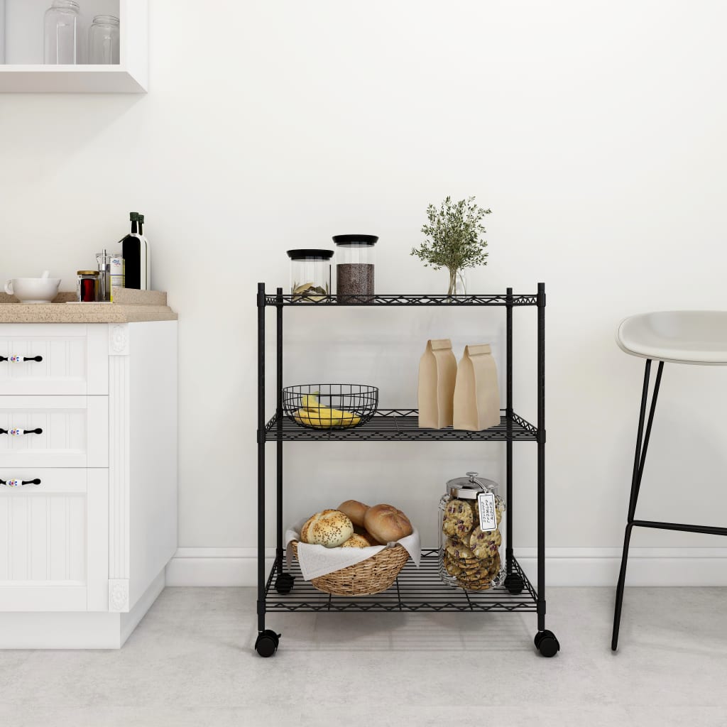 Étagère De Rangement 3 Niveaux Et Roues 150 Kg Noir