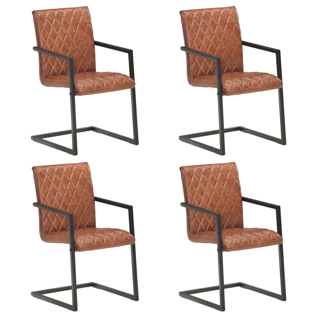 Chaises À Manger Cantilever Lot De 6 Marron Cuir Véritable