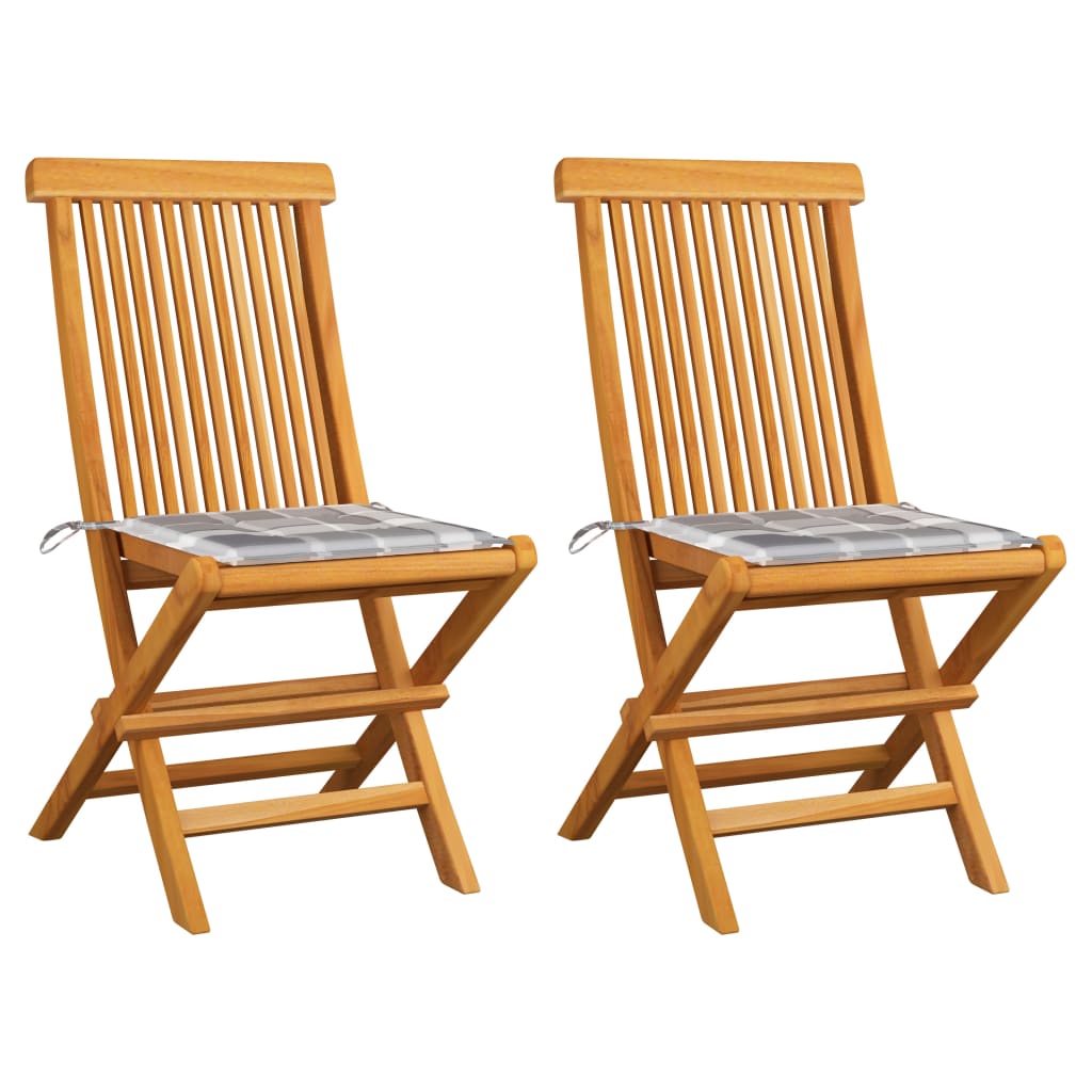 Chaises Pliantes Avec Coussins À Carreaux Rouges (6 Pièces) En Bois De Teck Massif