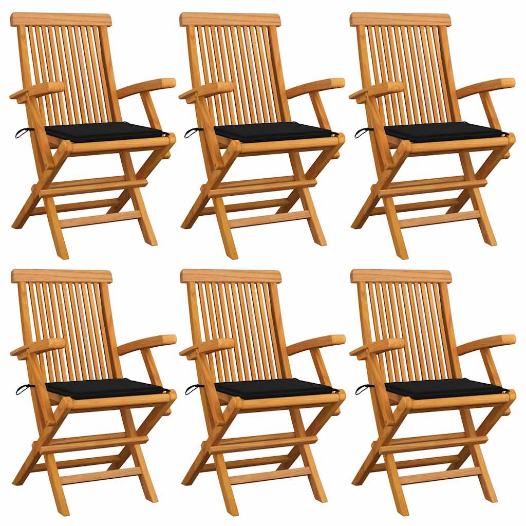 Chaises Pliantes Avec Coussins À Carreaux Rouges (6 Pièces) En Bois De Teck Massif