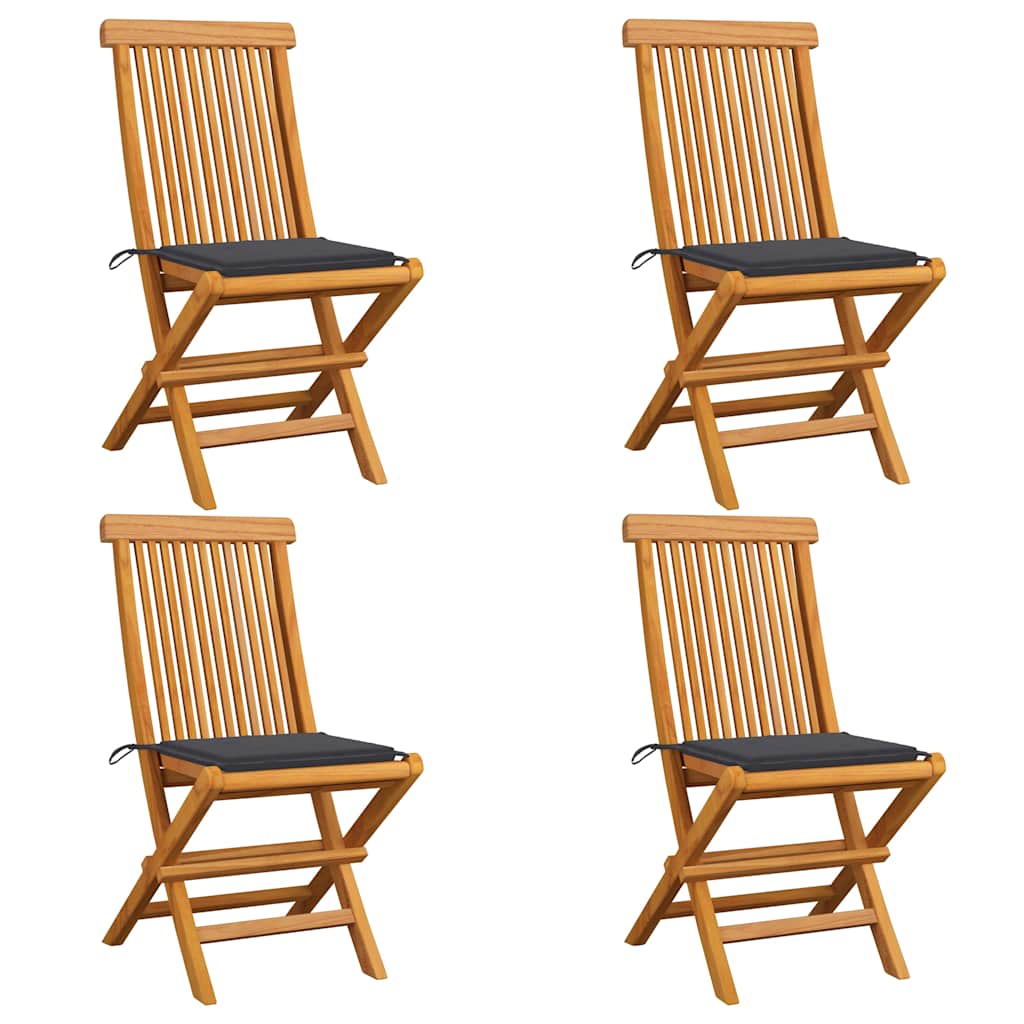 Chaises Pliantes Avec Coussins À Carreaux Rouges (6 Pièces) En Bois De Teck Massif