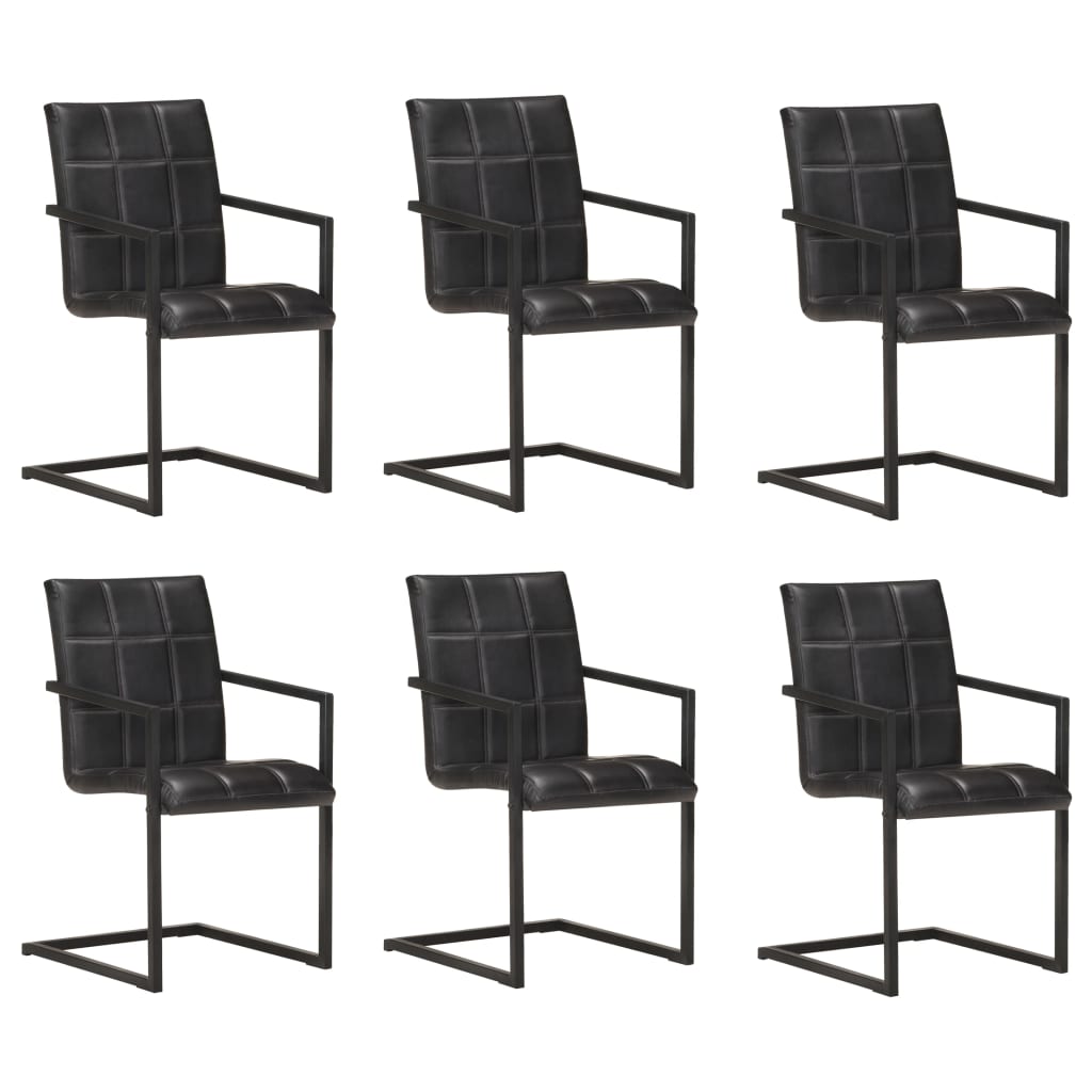 Chaises À Manger Cantilever Lot De 6 Marron Cuir Véritable