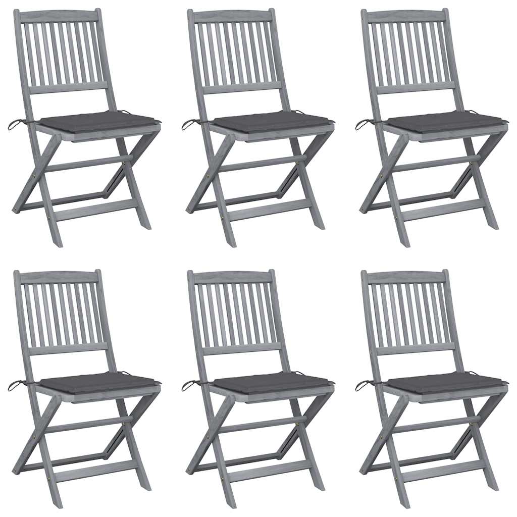 Chaises Pliantes 6 Pièces Avec Coussins En Bois D'acacia Massif