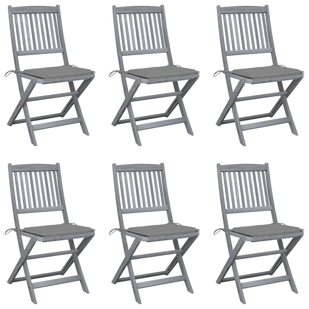 Chaises Pliantes 6 Pièces Avec Coussins En Bois D'acacia Massif