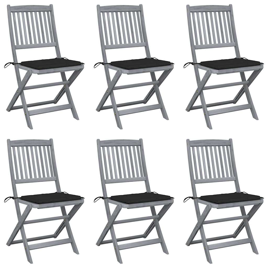 Chaises Pliantes 6 Pièces Avec Coussins En Bois D'acacia Massif