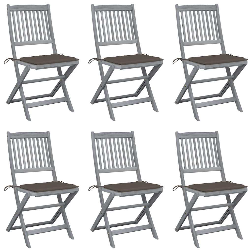Chaises Pliantes 6 Pièces Avec Coussins En Bois D'acacia Massif