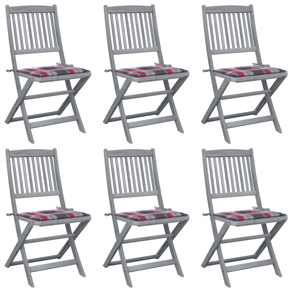 Chaises Pliantes 6 Pièces Avec Coussins En Bois D'acacia Massif