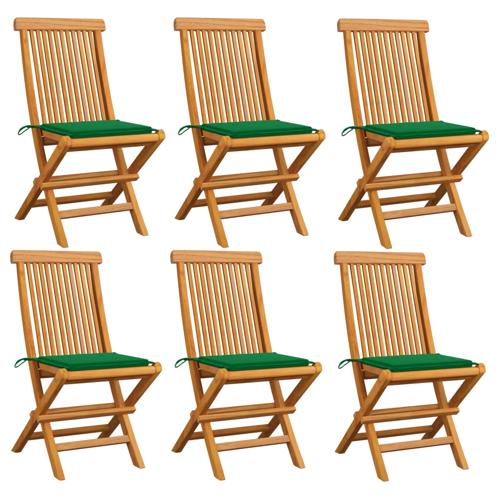 Chaises Pliantes Avec Coussins À Carreaux Rouges (6 Pièces) En Bois De Teck Massif