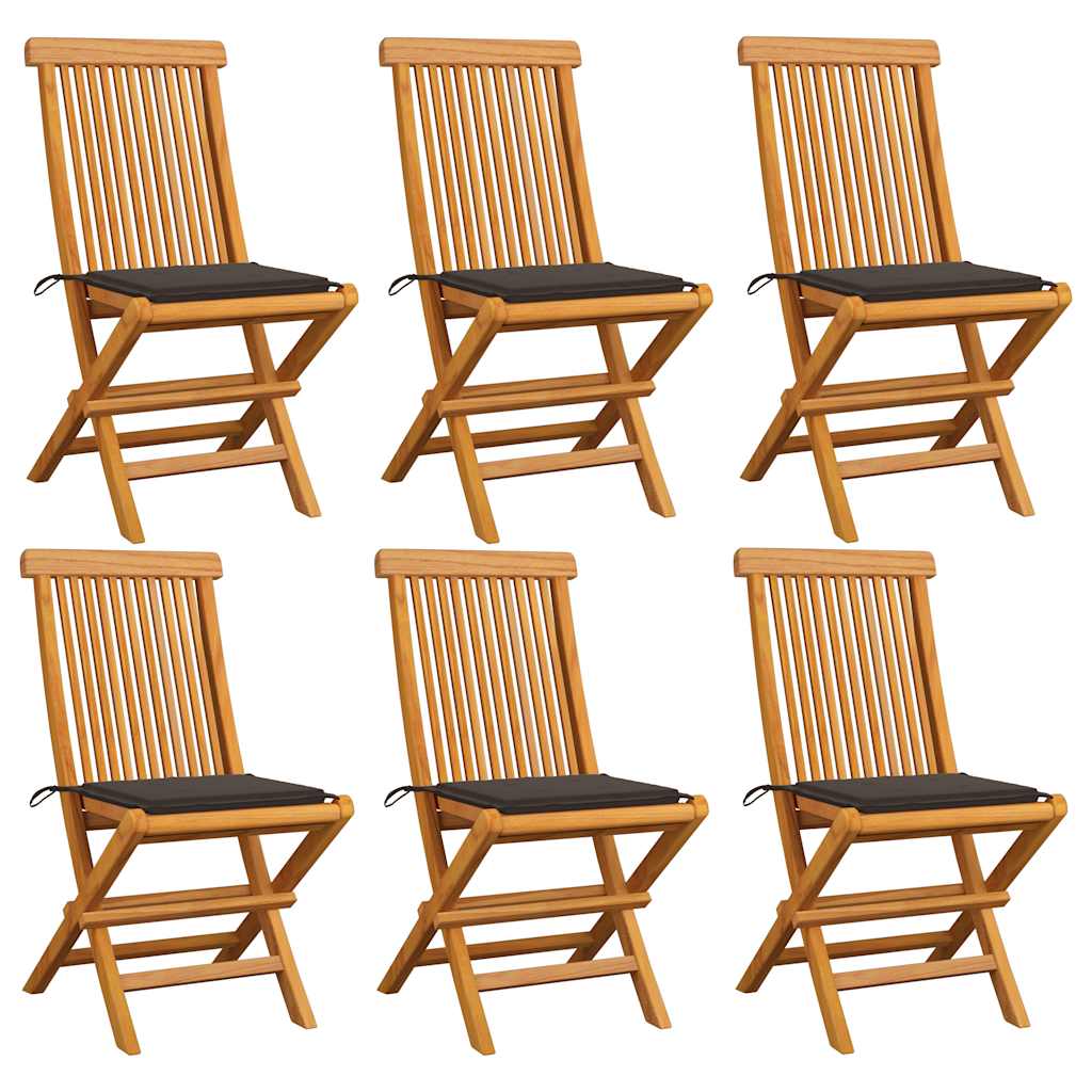 Chaises Pliantes Avec Coussins À Carreaux Rouges (6 Pièces) En Bois De Teck Massif