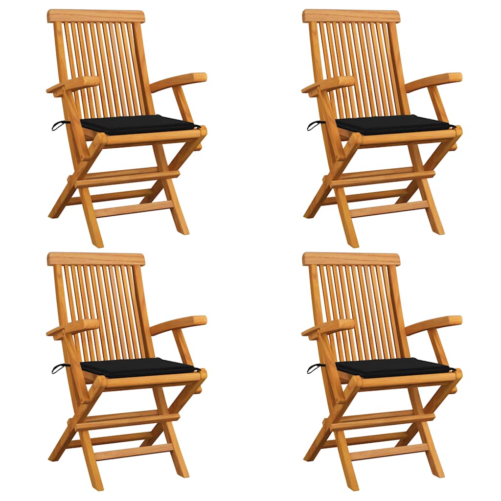 Chaises Pliantes Avec Coussins À Carreaux Rouges (6 Pièces) En Bois De Teck Massif