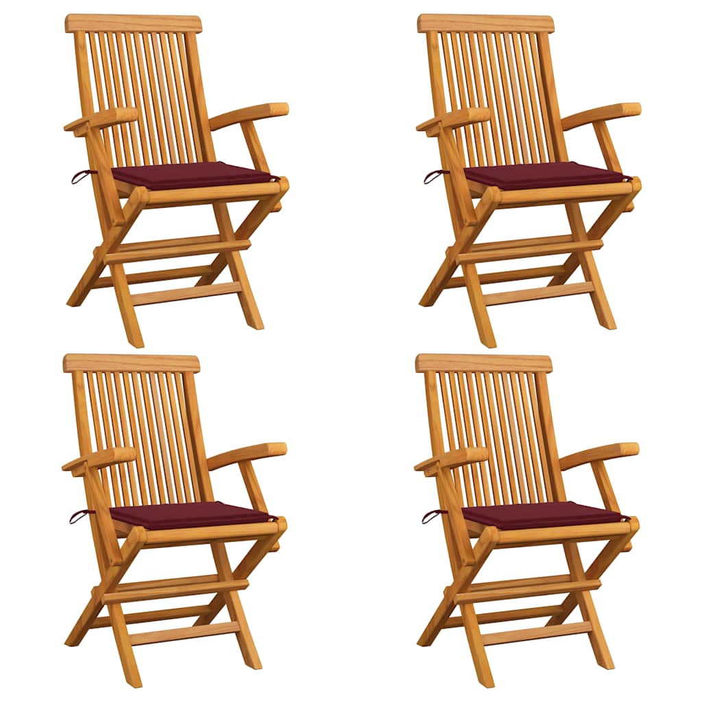 Chaises Pliantes Avec Coussins À Carreaux Rouges (6 Pièces) En Bois De Teck Massif