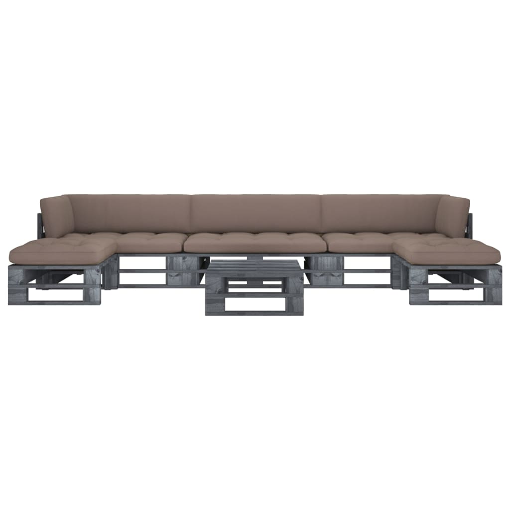 Salon De Jardin Palette 6Pcs Avec Coussins Pin Imprégné De Gris