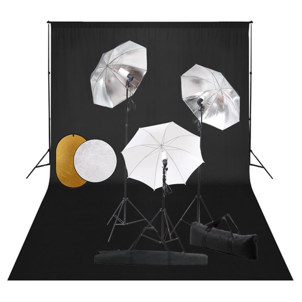 Kit De Studio Photo Avec Lampes Toile De Fond Et Réflecteur