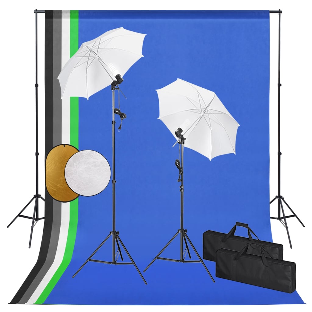 Kit De Studio Photo Avec Lampes Toile De Fond Et Réflecteur
