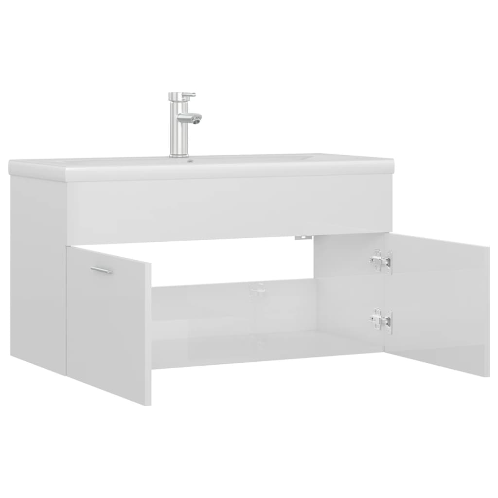 Armoire D'évier Avec Lavabo Intégré Aggloméré Blanc Brillant