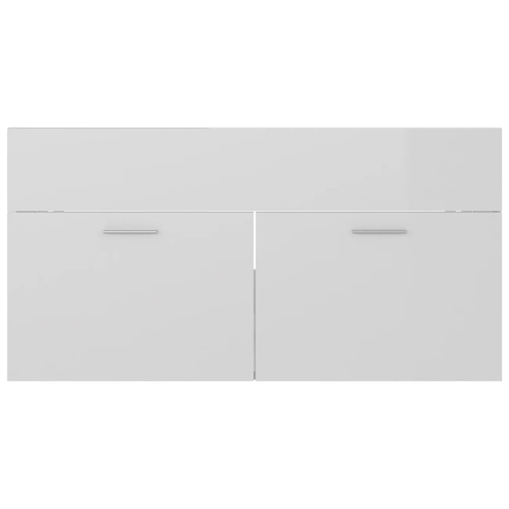 Armoire D'évier Avec Lavabo Intégré Aggloméré Blanc Brillant