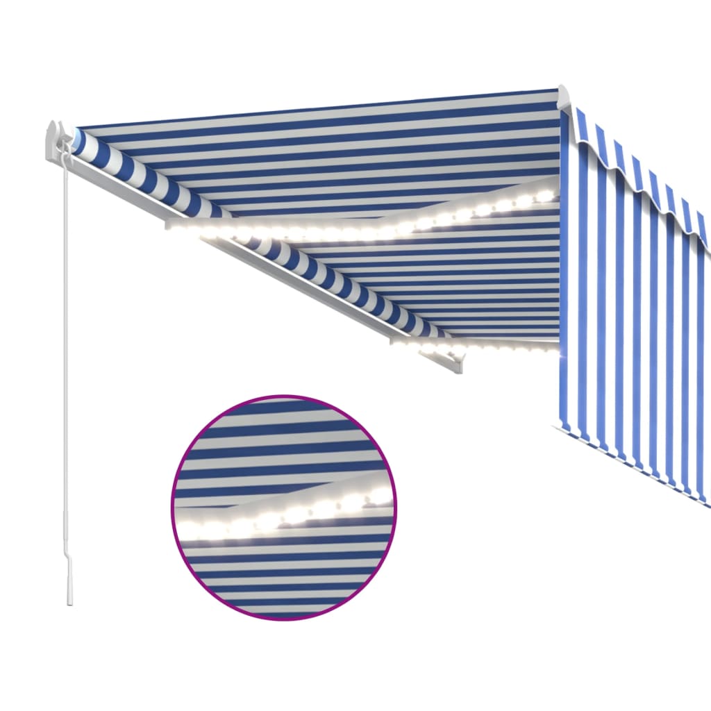 Auvent Manuel Rétractable Et Store Et Led 3X2,5 M Bleu Et Blanc